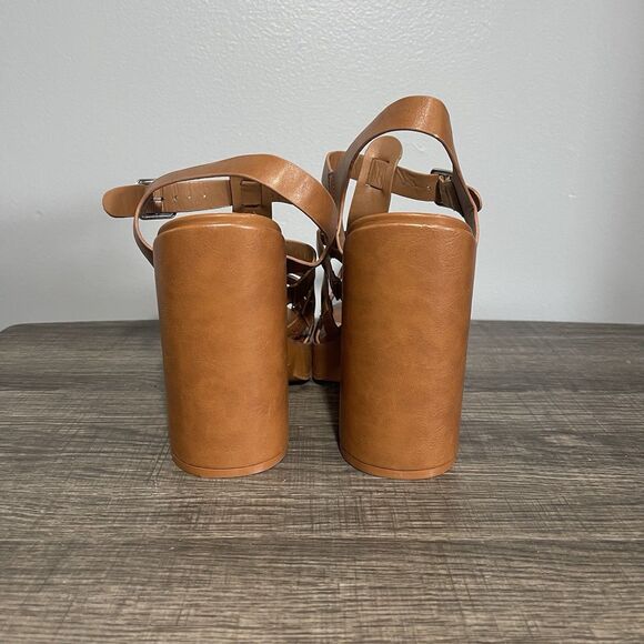 Bamboo Women’s Light Brown Fisherman Platform High Block Heel Sandals Size 8.5 - Picture 5 of 11